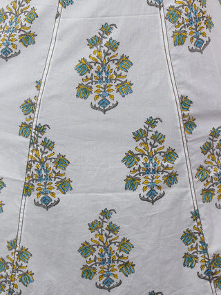 White Grey Blue Yellow Hand Block Printed Kurti With Princess Line & Stand Collar- K962001