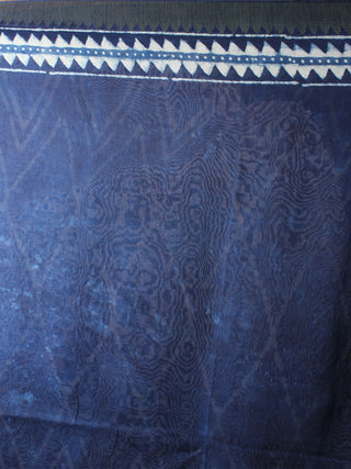 Indigo White Hand Block Printed in Natural Vegetable Colors Chanderi Saree With Geecha Border - S03170299