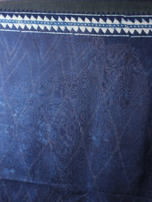 Indigo White Hand Block Printed in Natural Vegetable Colors Chanderi Saree With Geecha Border - S03170299