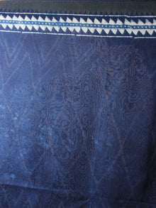 Indigo White Hand Block Printed in Natural Vegetable Colors Chanderi Saree With Geecha Border - S03170299