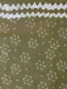 Olive Green White Hand Block Printed in Natural Colors Cotton Mul Saree - S03170420