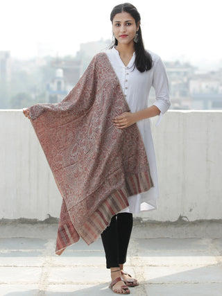 Beige Brown Maroon Pure Cashmere Wool Jamavar Stole  - S200559