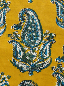 Mustard Ivory Teal Blue Green Hand Block Printed Cotton Fabric Per Meter - F001F1816