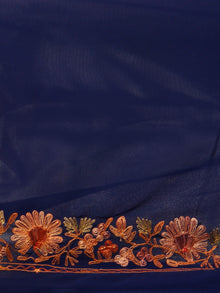 Indigo Yellow Orange Aari Embroidered Georgette Saree From Kashmir  - S031703059