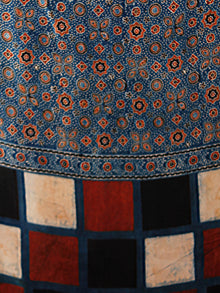 Indigo Red Black  Ivory Ajrakh Hand Block Printed Modal Silk Saree in Natural Colors - S031703351