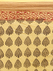 Yellow Maroon Black Bagh Printed Maheshwari Cotton Saree - S031703310