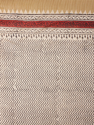 Beige Red Bagru Hand Block Printed Chanderi Saree With Geecha Border - S03170300