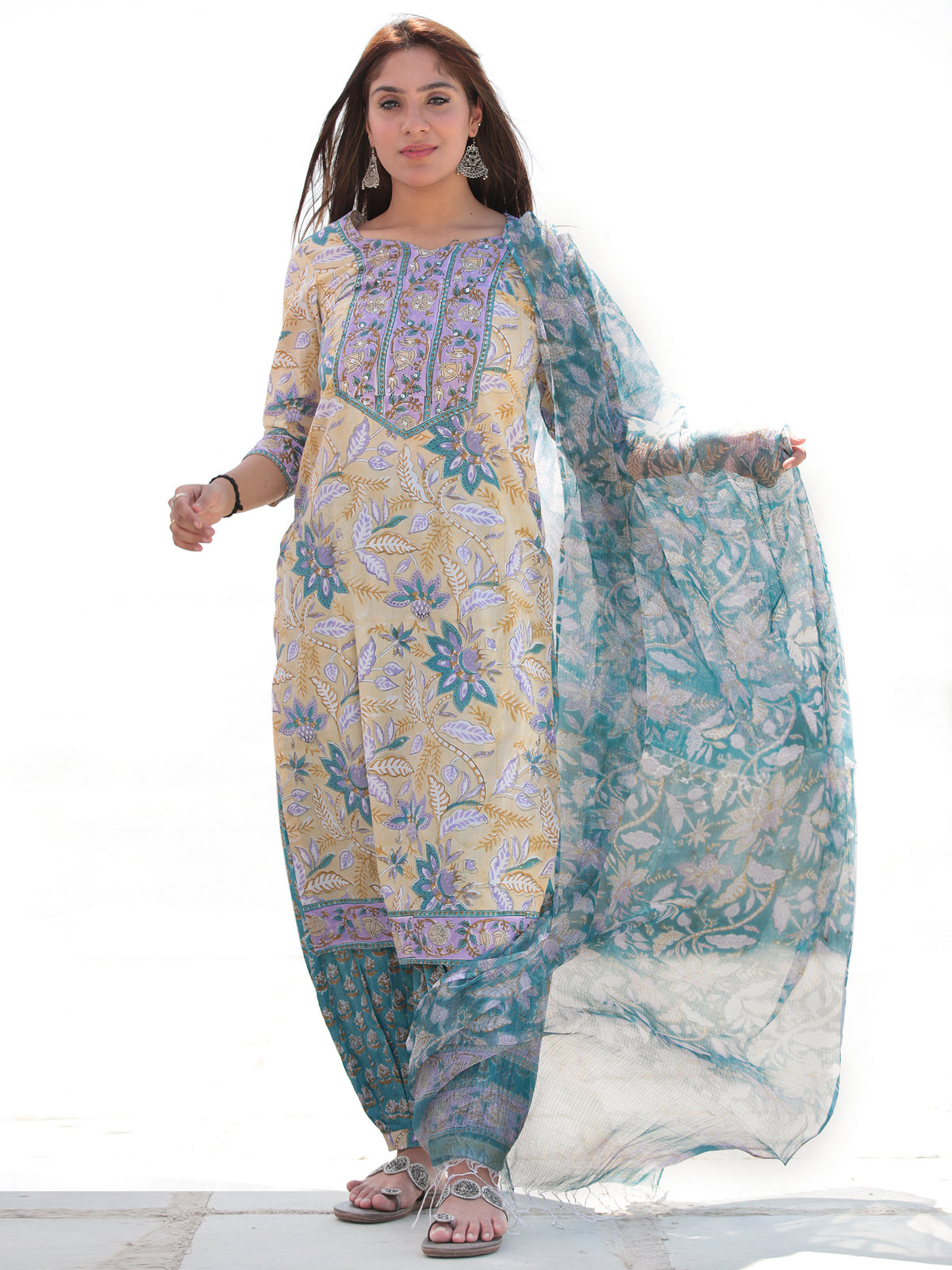 Nayab Aisha - Set of Kurta Salwar Pants & Kota Dupatta - KS49A2553D