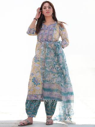 Nayab Aisha - Set of Kurta Salwar Pants & Kota Dupatta - KS49A2553D