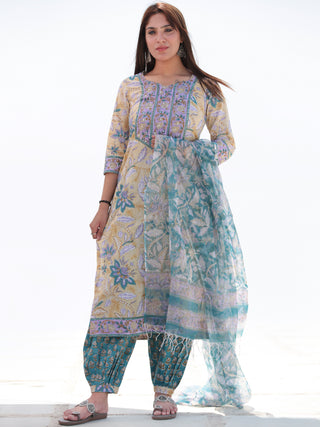 Nayab Aisha - Set of Kurta Salwar Pants & Kota Dupatta - KS49A2553D