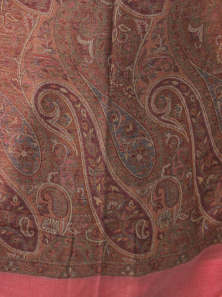 Brown Rust Coral Pure Cashmere Wool Jamavar Stole - S200558
