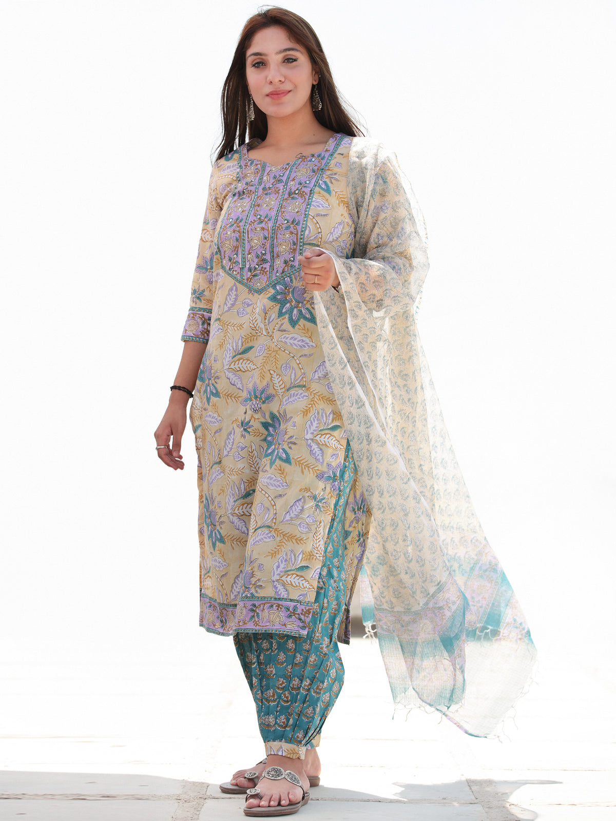 Nayab Jamina - Set of Kurta Salwar Pants & Kota Dupatta - KS49B2553D