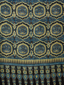 Indigo Black Fern Green Ajrakh Hand Block Printed Modal Silk Saree in Natural Colors - S031703352