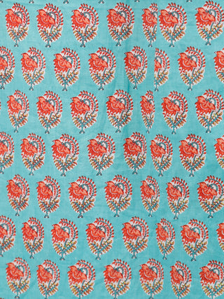 Sky Blue Peach Hand Block Printed Cotton Kurta - K175F1931