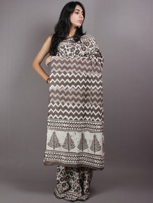 Brown Beige Hand Block Printed in Natural Colors Cotton Mul Saree - S03170421