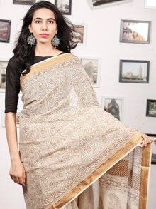 Beige Brown Bagh Printed Maheshwari Cotton Saree - S031703311