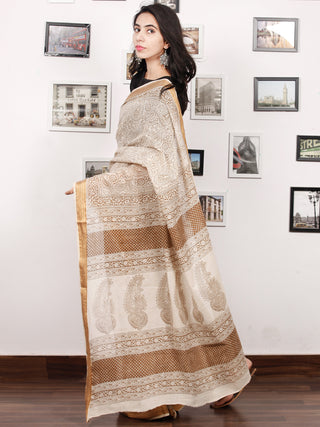Beige Brown Bagh Printed Maheshwari Cotton Saree - S031703311