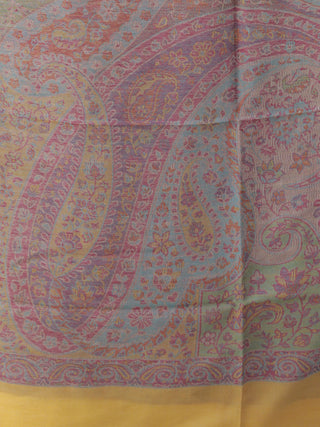 Pink Sky Blue Mustard Pure Cashmere Wool Jamavar Stole - S200561