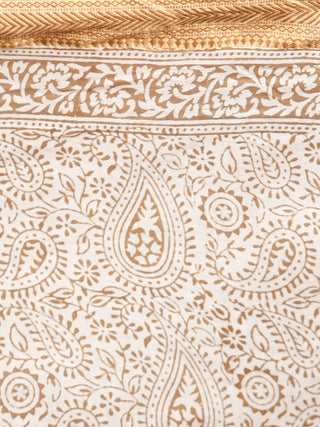 Beige Brown Bagh Printed Maheshwari Cotton Saree - S031703311