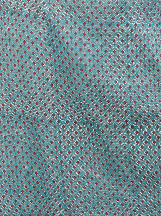 Sky Blue Rust Black White Hand Block Printed Cotton Kurta & White Pants - SS01F1909