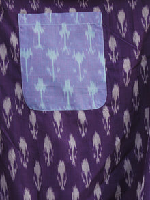 Purple Ivory Blue Hand Woven Mercerized Cotton Ikat Dress With Pockets - D173F1032