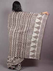 Brown Beige Hand Block Printed in Natural Colors Cotton Mul Saree - S03170421