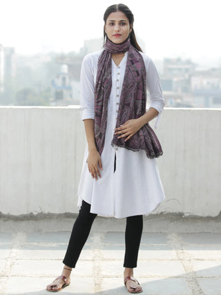 Plum Grey Black Pure Cashmere Wool Jamavar Stole - S200560