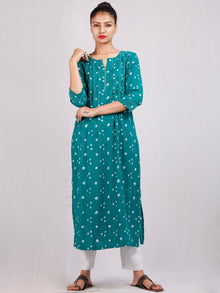 Green White Bandhani  Printed Glace Cotton Kurta With Pintuck  - K178F1852
