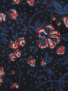 Black Indigo Ivory Red Hand Block Printed Cotton Fabric Per Meter - F001F1819