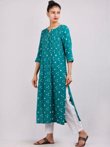 Green White Bandhani  Printed Glace Cotton Kurta With Pintuck  - K178F1852