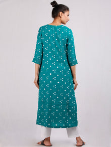 Green White Bandhani  Printed Glace Cotton Kurta With Pintuck  - K178F1852