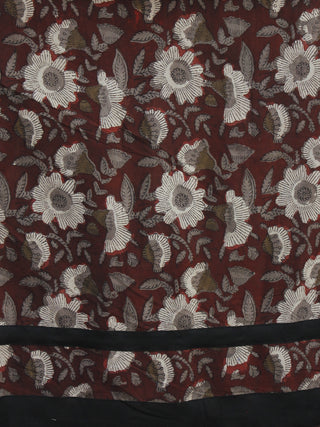 Brown Ivory Grey Black Hand Block Printed Cotton Long Dress With Back Details - D136F1136