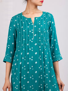 Green White Bandhani  Printed Glace Cotton Kurta With Pintuck  - K178F1852