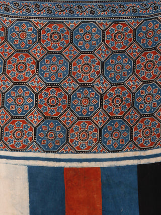 Indigo Red Black Beige Ajrakh Hand Block Printed Modal Silk Saree in Natural Colors - S031703381