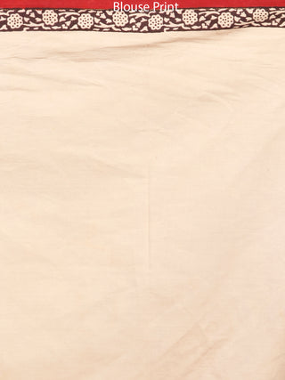 Beige Maroon Black Bagh Printed Maheshwari Cotton Saree - S031703312