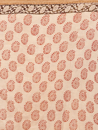 Beige Maroon Black Bagh Printed Maheshwari Cotton Saree - S031703312