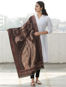 Black Beige Multi Color Kani Jamawar Pure Cashmere Woollen Stole  - S200563