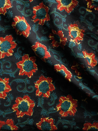 Black Green Red Yellow Hand Block Printed Cotton Fabric Per Meter - F001F1820