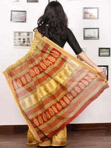 Yellow Maroon Black Bagh Printed Maheshwari Cotton Saree - S031703313