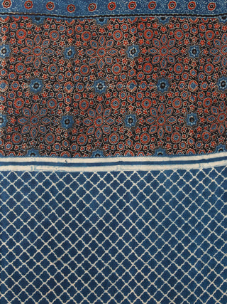 Indigo Ivory Maroon Ajrakh Hand Block Printed Modal Silk Saree in Natural Colors - S031703354