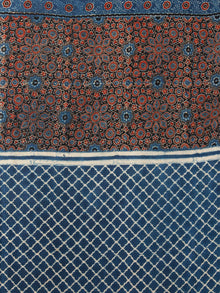 Indigo Ivory Maroon Ajrakh Hand Block Printed Modal Silk Saree in Natural Colors - S031703354