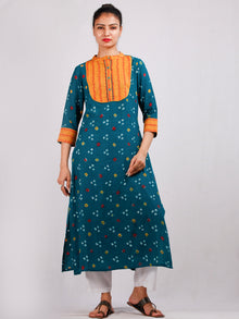 Dark Green Mustard Yellow Bandhani  Printed Glace Cotton Kurta  - K180F1850