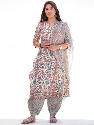 Nayab Jasmine - Set of Kurta Pants & Kota Doria Dupatta - KS14D2555D