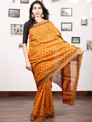 Rust Orange Maroon Black Bagh Printed Maheshwari Cotton Saree - S031703314