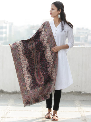 Black Beige Multi Color Kani Jamawar Pure Cashmere Woollen Stole  - S200562