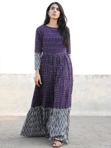 Violet Grey Ivory Hand Woven Cotton Mercerized  Ikat Tier Dress - D175F840