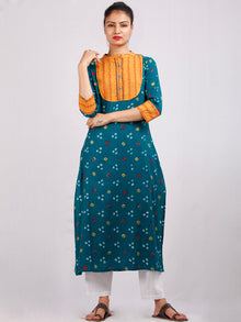 Dark Green Mustard Yellow Bandhani  Printed Glace Cotton Kurta  - K180F1850