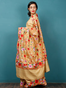 Yellow Lavender Red Green Aari Embroidered Bhagalpuri Silk Saree From Kashmir  - S031703064