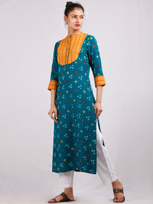 Dark Green Mustard Yellow Bandhani  Printed Glace Cotton Kurta  - K180F1850
