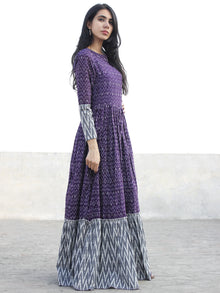 Violet Grey Ivory Hand Woven Cotton Mercerized  Ikat Tier Dress - D175F840